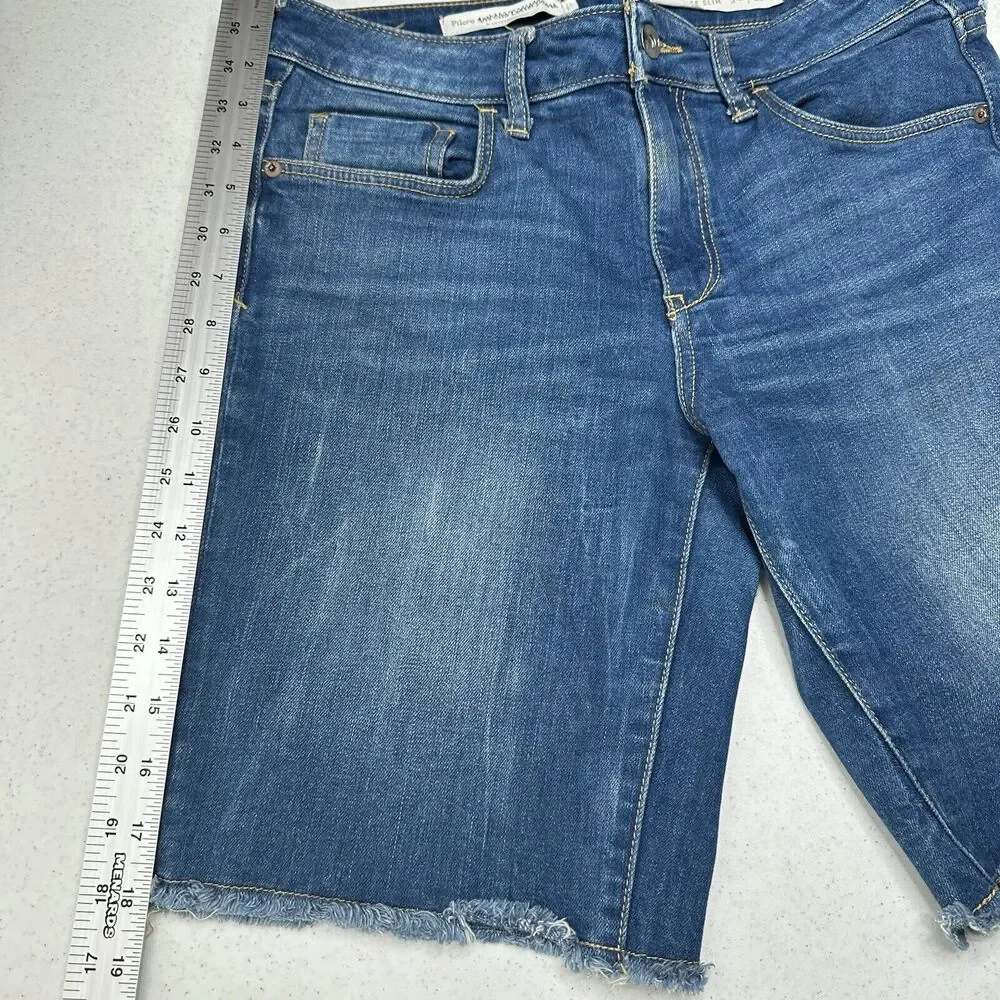 PILCRO Shorts Womens 28 Slim Bermuda Midrise Blue Jean Denim Fray Anthropologie